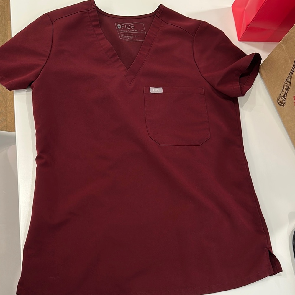 Figs Maroon V-Neck Scrub Top